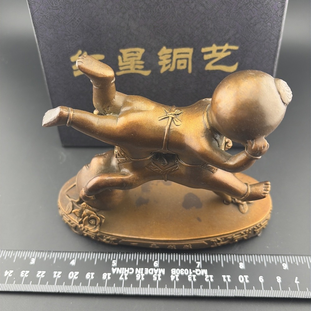 Red Star Copper Company Sculpture Chinese Heavy Square Of Babies Good Luck - Picture 10 of 12